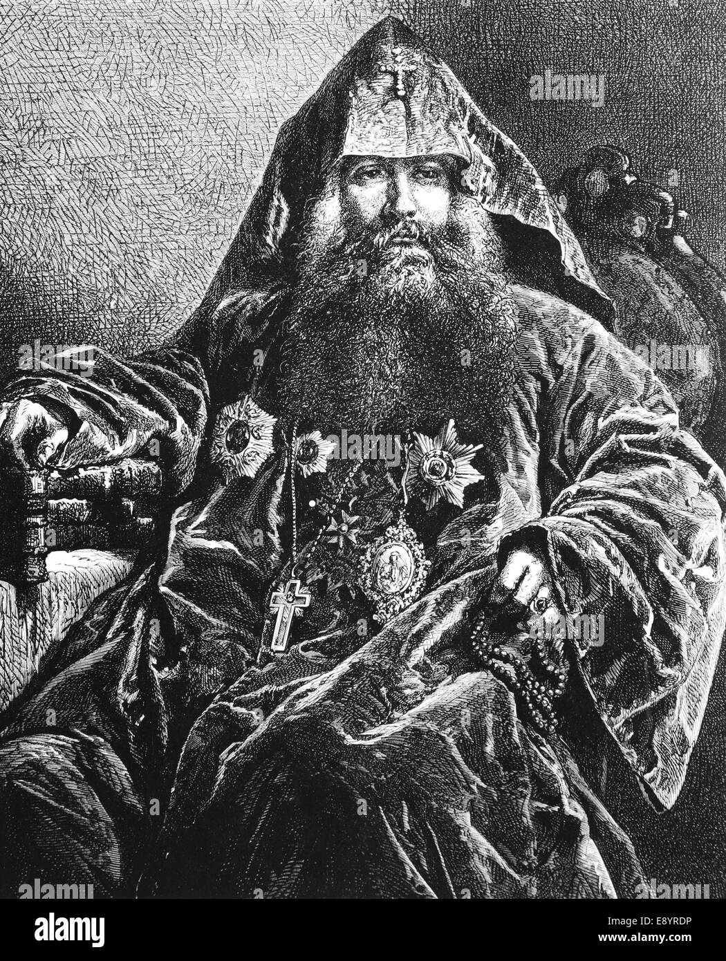 Uzbekistan. Asia. Armenian Patriarch, 1870. Engraving, 19th century. Stock Photo