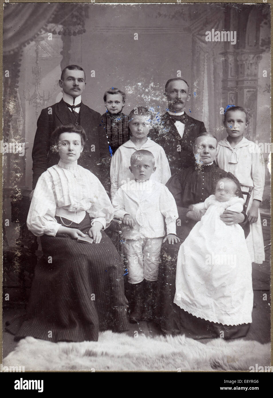 ROSTOCK, GERMANY - CIRCA 1907: Vintage portrait of a multi-generational family, circa 1907 Stock Photo