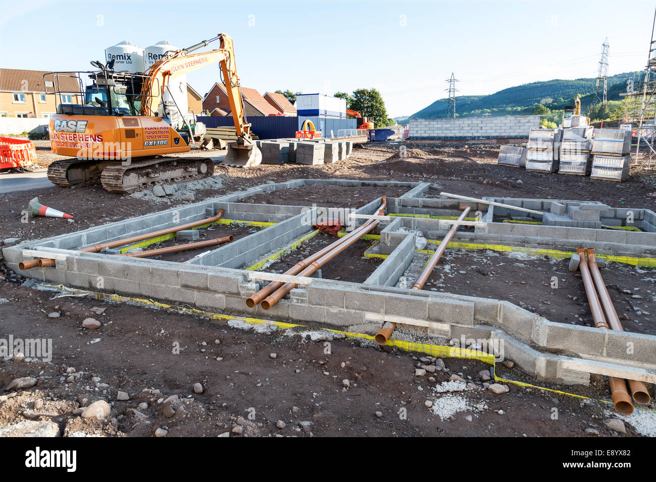 Footings for new build house on new estate, Llanfoist, Abergavenny, Wales, UK Stock Photo