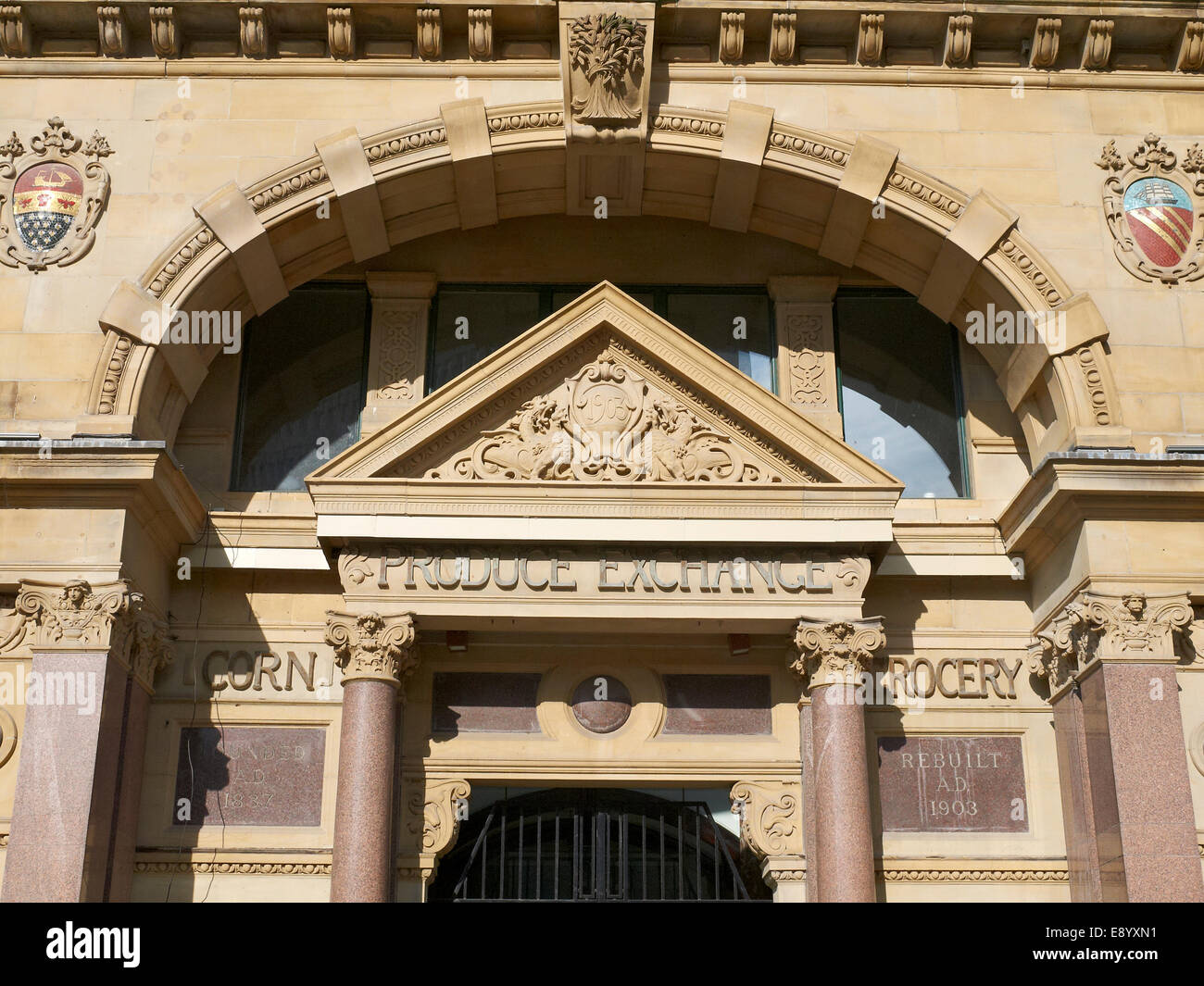 Entrance to Corn and Produce Exchange in Manchester UK Stock Photo