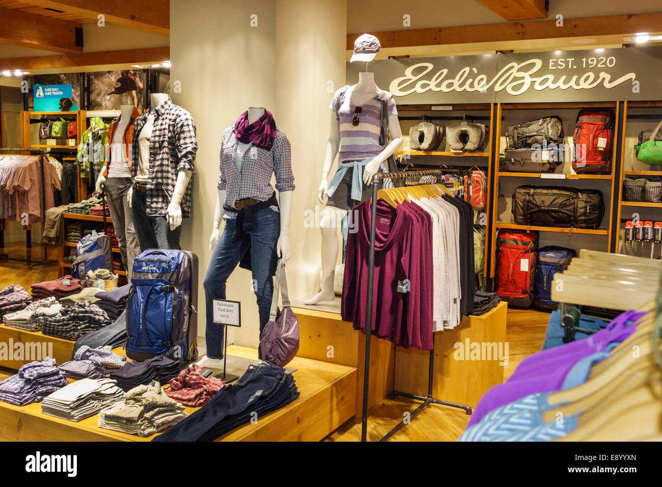 Saint St. Louis Missouri,Lambert-St. Louis International Airport,STL,terminal,gate,Eddie Bauer,clothing store,chain,display sale mannequin,women's clo Stock Photo