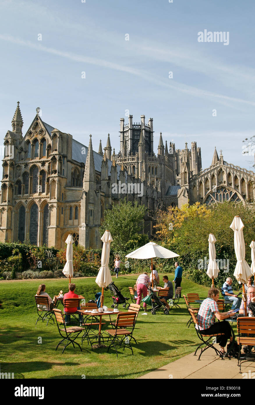 Ely cathedral from restaurant lawns  Ely Cambridgeshire England UK Stock Photo