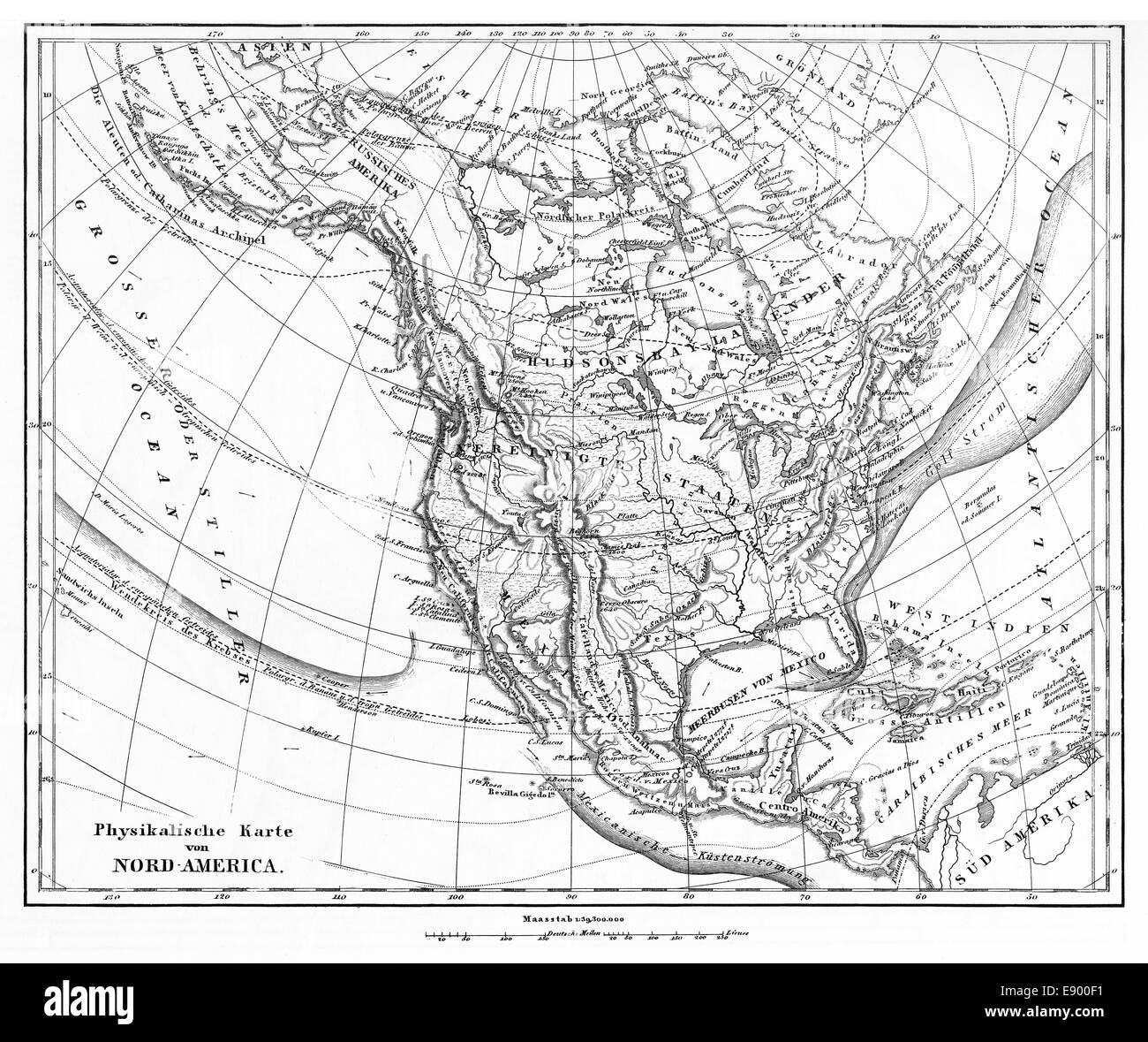 Engraved illustration of a Map of North America from Iconographic Encyclopedia of Science, Literature and Art, Published in 1851 Stock Photo