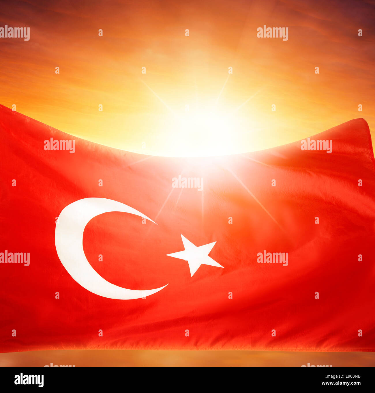 Turkish flag in front of bright sky Stock Photo Alamy
