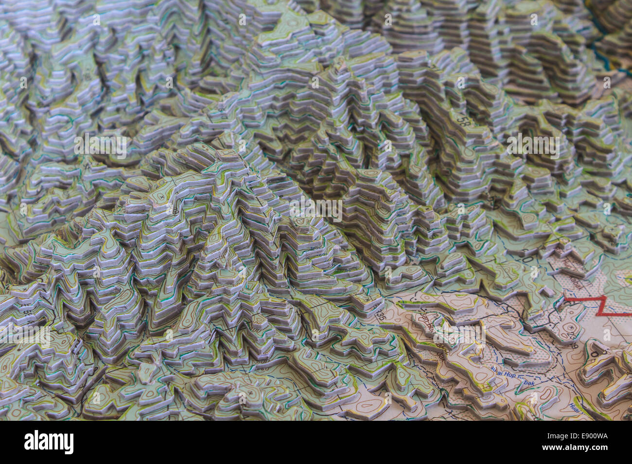 3D model map geographic, abstract topographic map Stock Photo
