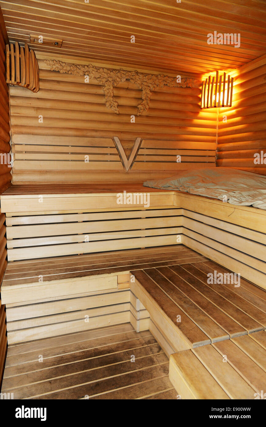 The sauna interior in Mezhigirya, Ukraine. It is former residence of  ex-president Yanukovich Stock Photo - Alamy