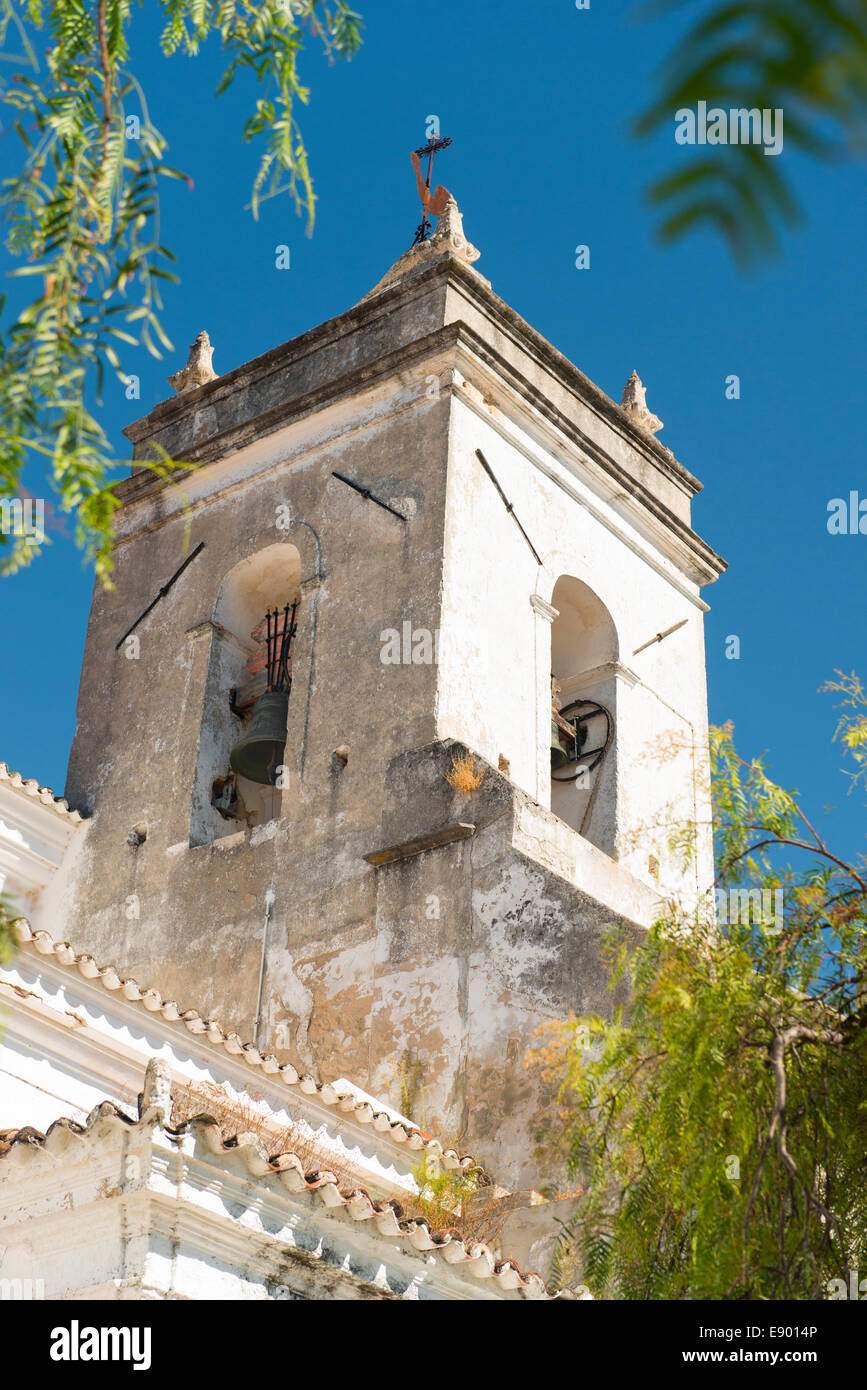 Portugal Algarve Tavira bell tower church Igreja Santa Maria do Castelo 18th century site Moorish mosque tomb Dom Paio Peres Stock Photo