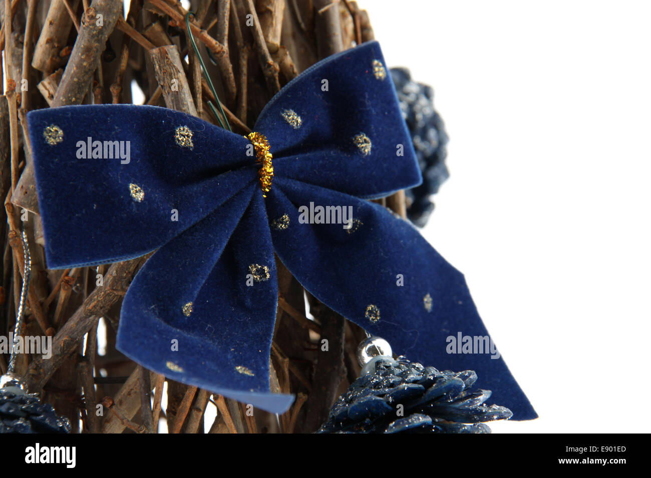 Blue christmas ribbon on a tree Stock Photo Alamy
