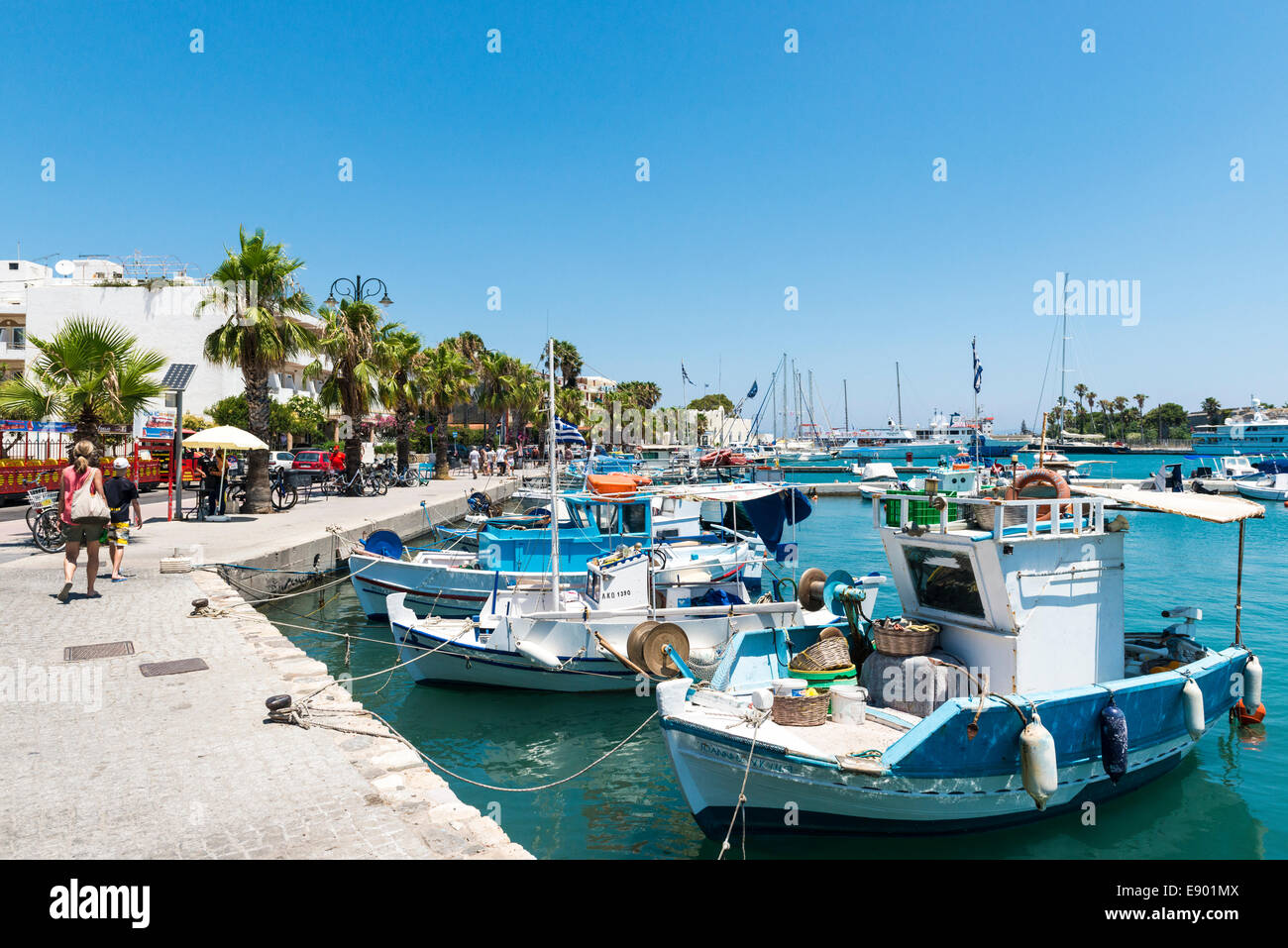 Typical fishing boats in the harbor the town of Kos, Greece Stock Photo