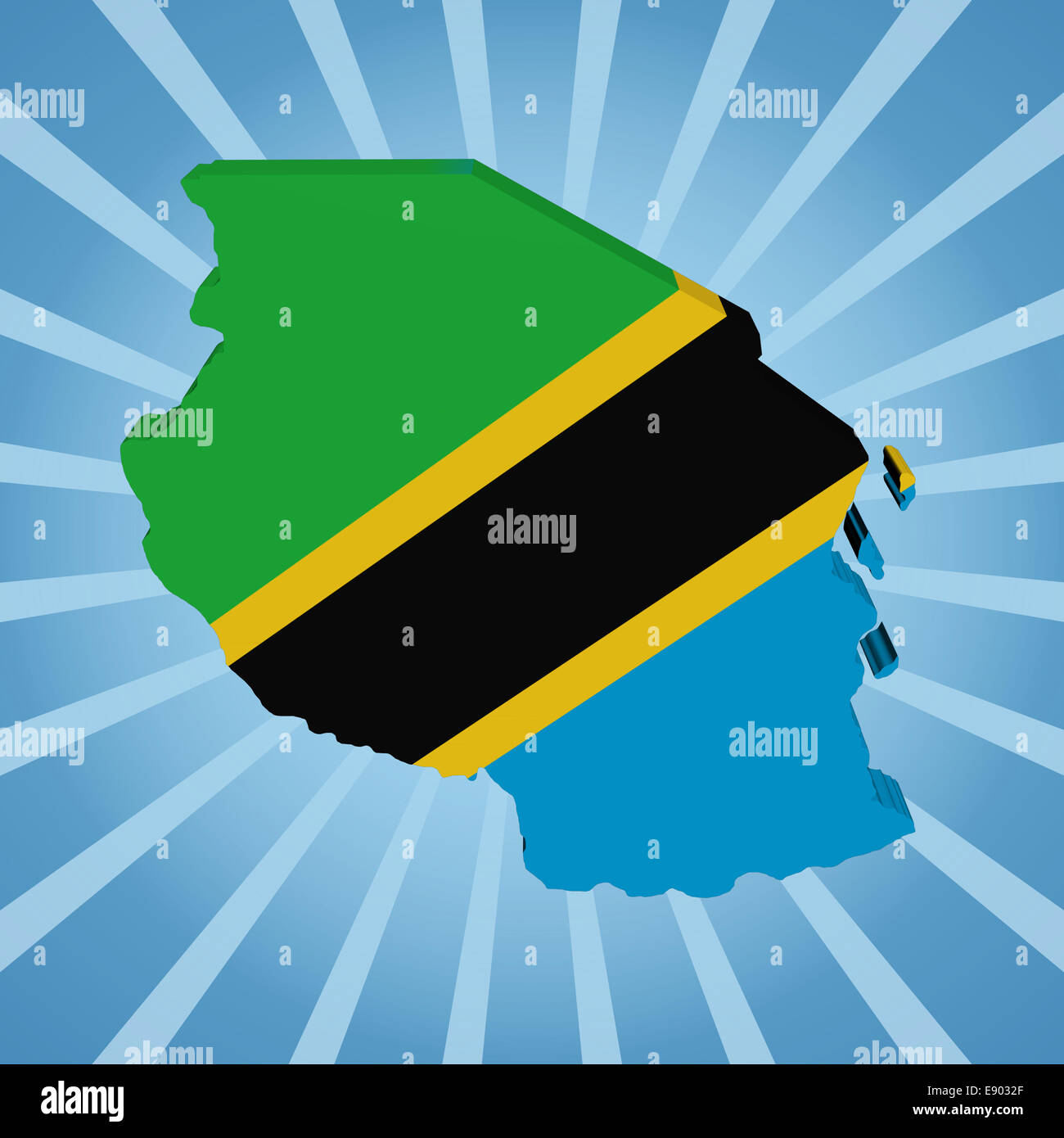 Tanzania map flag on blue sunburst illustration Stock Photo - Alamy