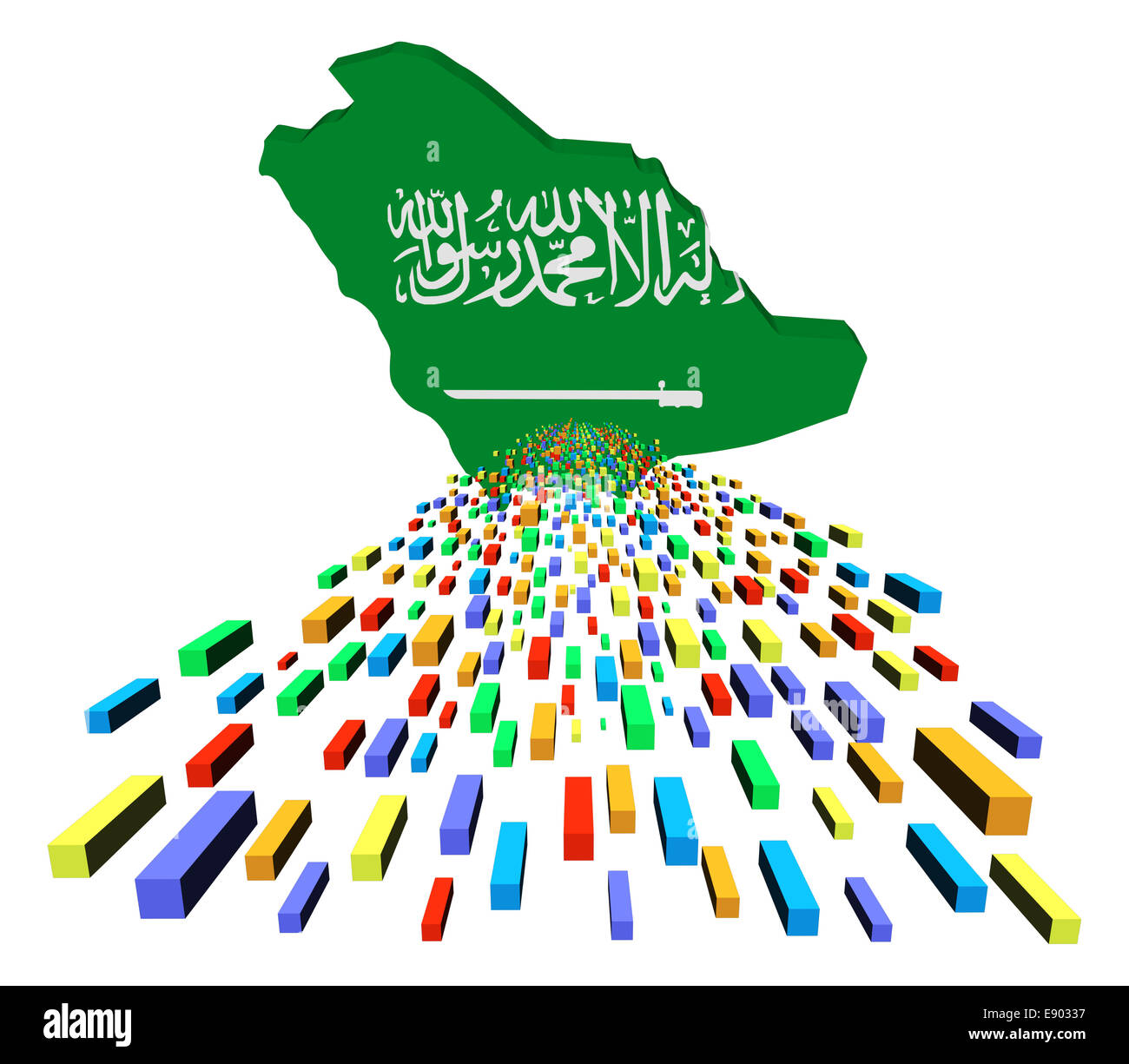 Saudi Arabia map flag with containers illustration Stock Photo
