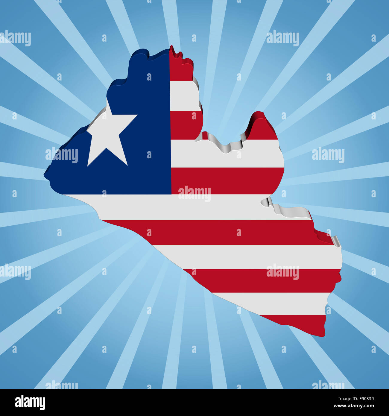 Liberia map flag on blue sunburst illustration Stock Photo - Alamy