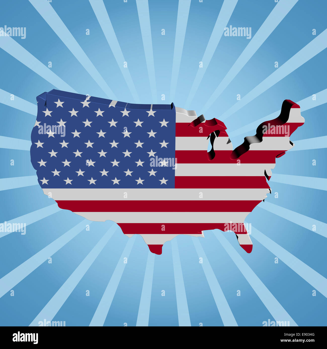 USA map flag on blue sunburst illustration Stock Photo - Alamy