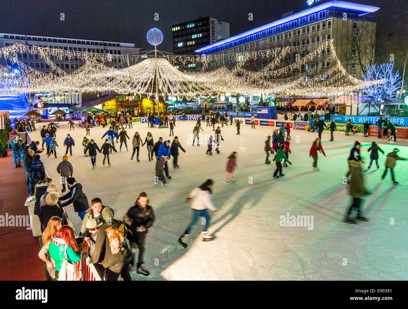 Dining on Ice, open air ice rink in the city center, Kennedy square, Essen, Germany Stock Photo