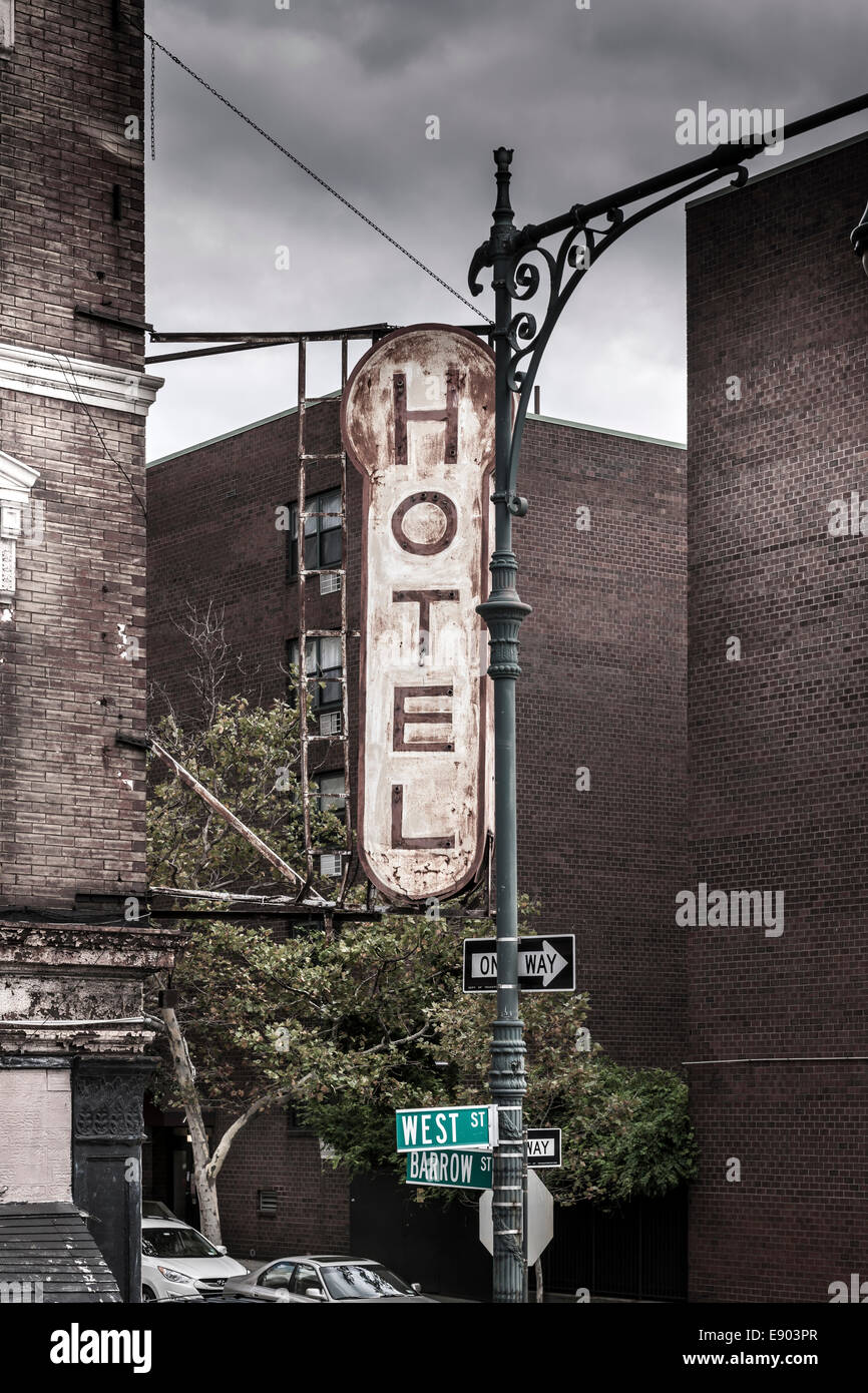 A West Street Hotel sign in Lower Manhattan, New York City - USA. Stock Photo