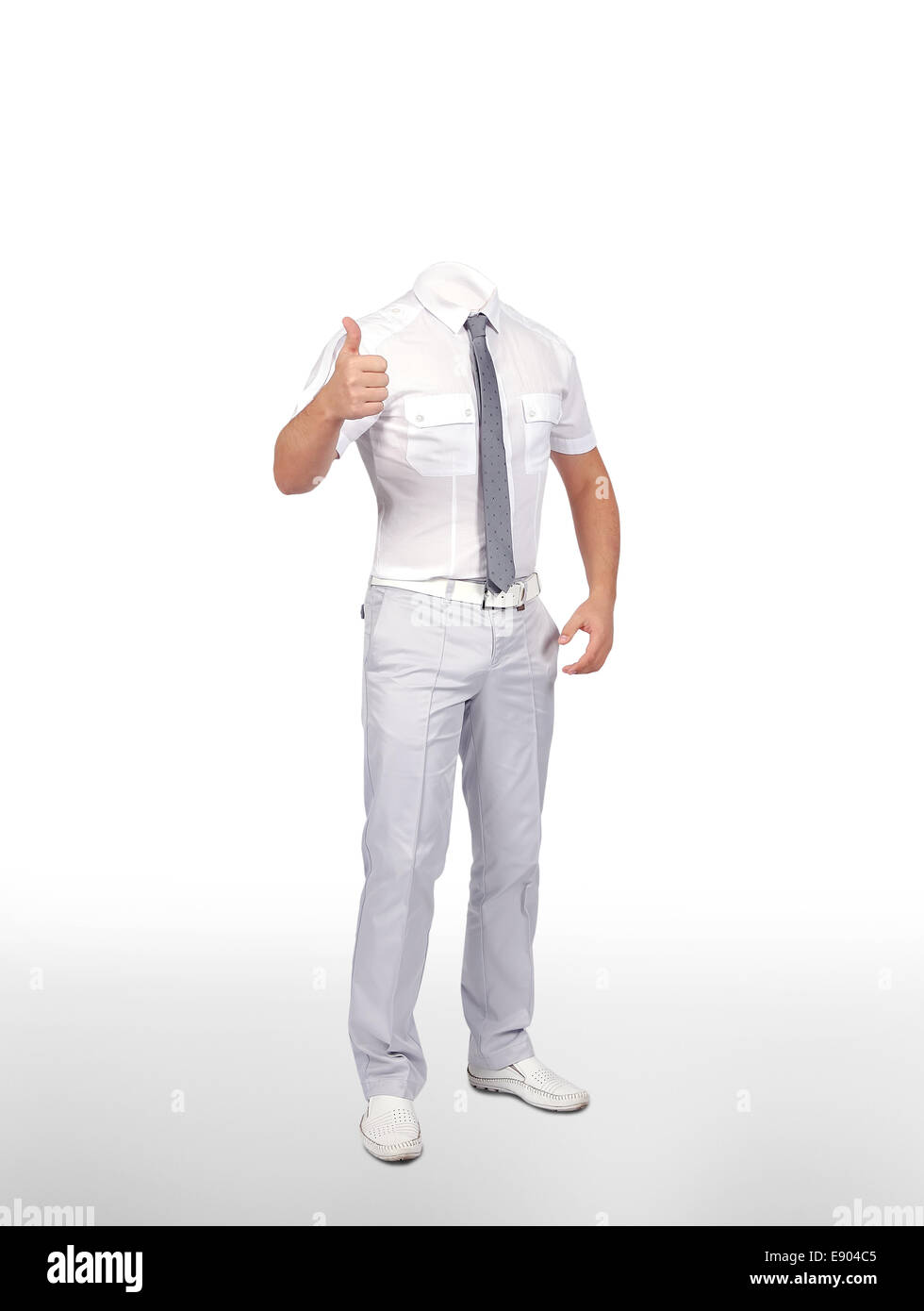 businessman without a head with thumb up isolated in white Stock Photo ...