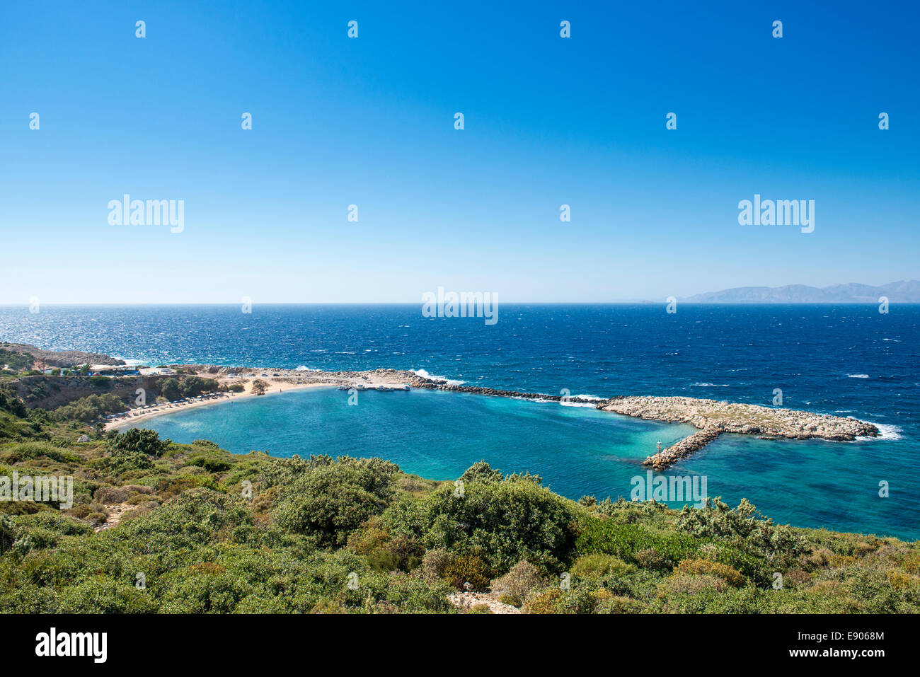 Panoramic view over Limionas and the Mediterranean sea, island of Kos, Greece Stock Photo