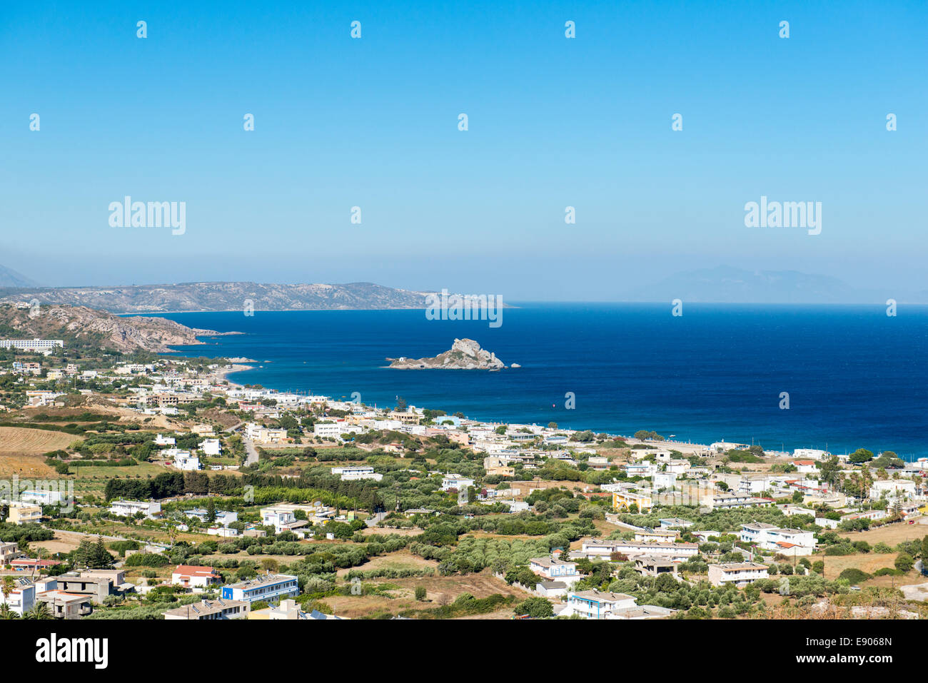 Panoramic view over Kefalos and Kastri island in the Mediterranean sea, island of Kos, Greece Stock Photo
