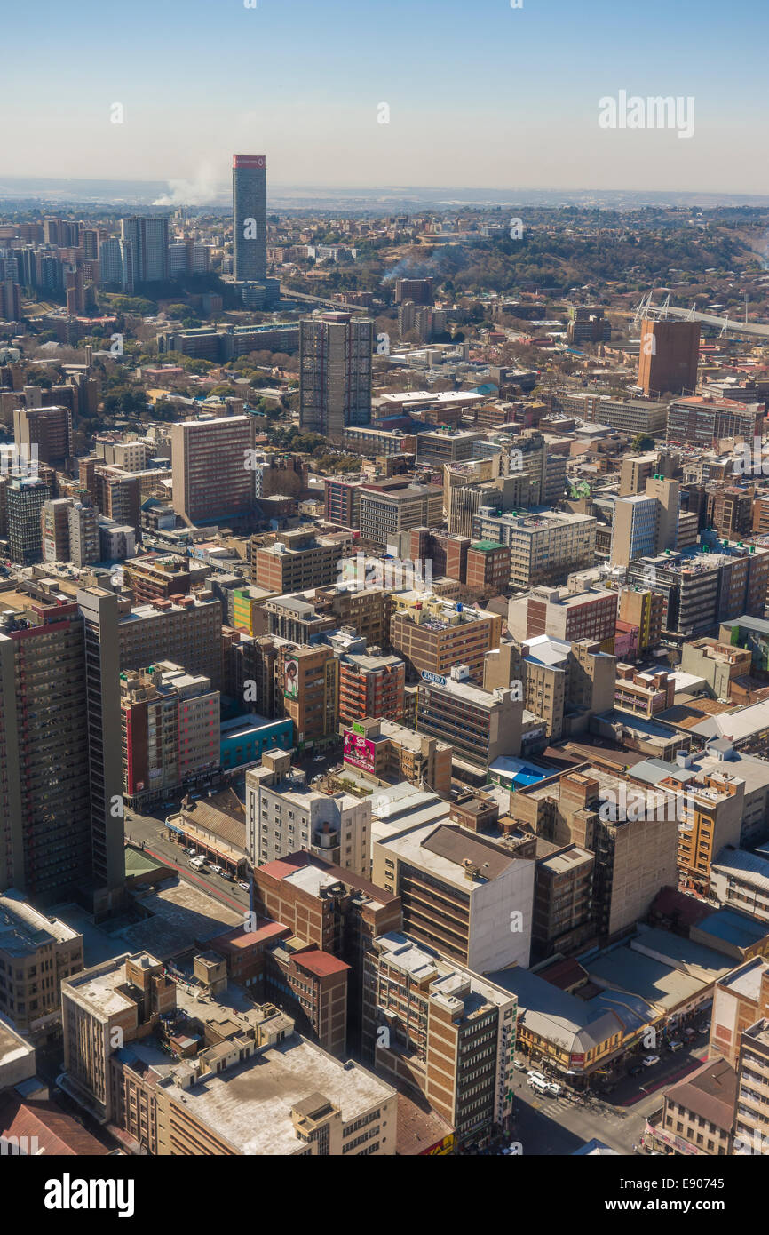 JOHANNESBURG, SOUTH AFRICA - Skyscrapers and buildings in central business district. Aerial view to east from top Carlton Centre Stock Photo