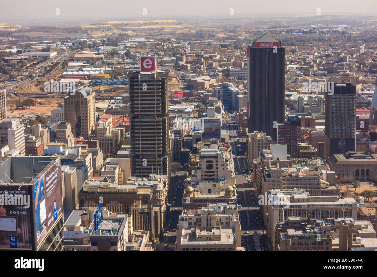 JOHANNESBURG, SOUTH AFRICA - Skyscrapers, buildings in central business district. Aerial view to west from top Carlton Centre. Stock Photo