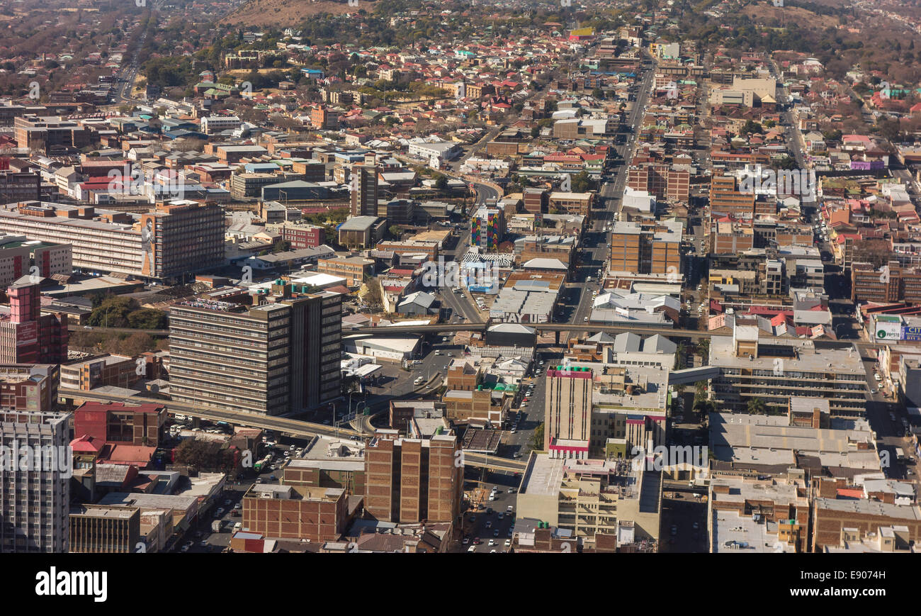 JOHANNESBURG, SOUTH AFRICA - Skyscrapers and buildings in central business district. Aerial view from top of Carlton Centre. Stock Photo