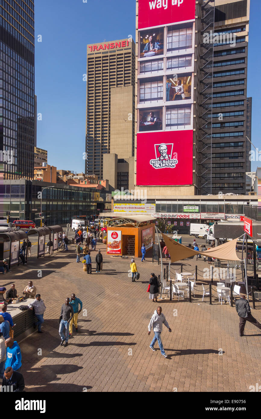 JOHANNESBURG, SOUTH AFRICA - People and buildings in Gandhi Square, in downtown city center. Stock Photo