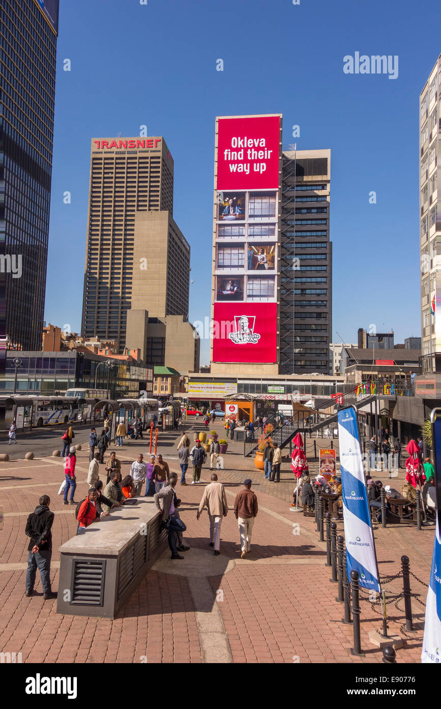 JOHANNESBURG, SOUTH AFRICA - People and buildings in Gandhi Square, in downtown city center. Stock Photo