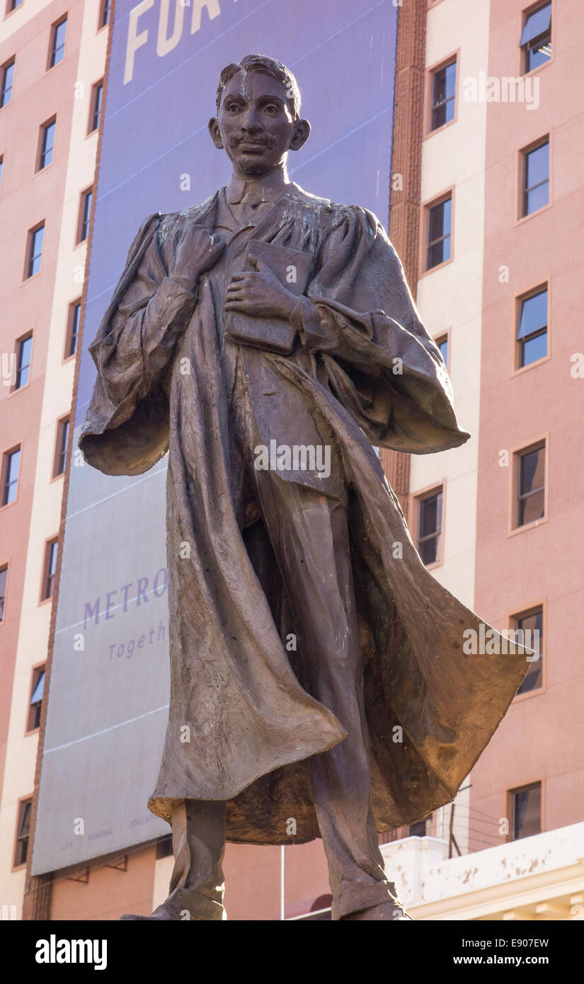 JOHANNESBURG, SOUTH AFRICA - Statue of Gandhi, in Gandhi Square, in downtown city center. Stock Photo