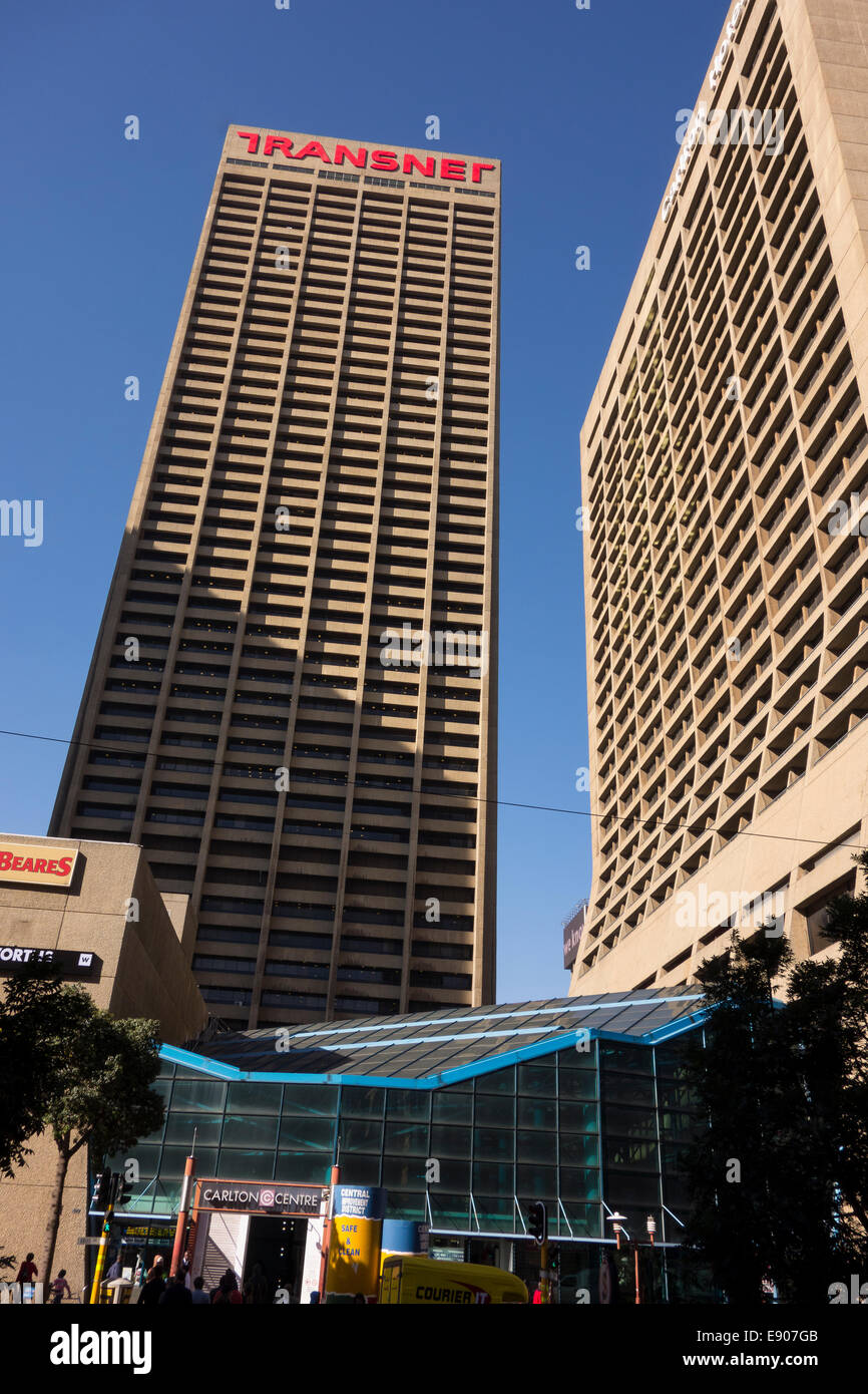 JOHANNESBURG, SOUTH AFRICA - Transnet building Carlton Hotel, right, in downtown city center. Stock Photo