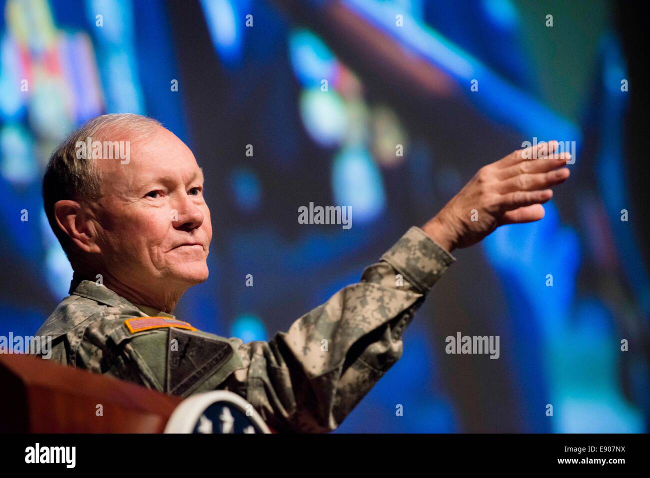 Chairman of the Joint Chiefs of Staff U.S. Army Gen. Martin E. Dempsey speaks to class of 2015 cadets at the U.S. Air Force Academy in Colorado Springs, Colorado, Oct. 3, 2014. Stock Photo