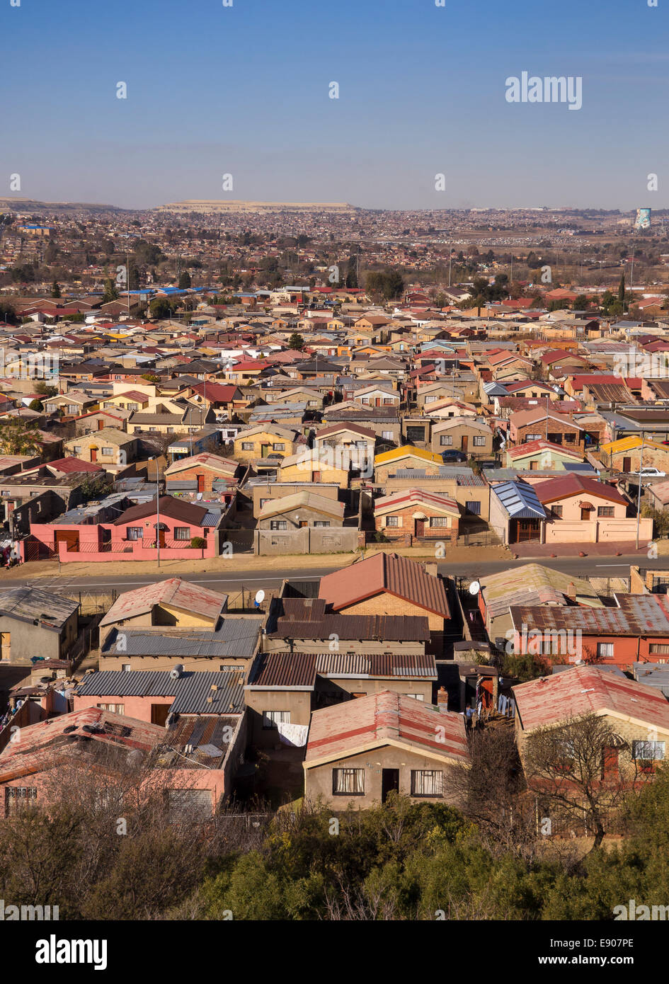 SOWETO, JOHANNESBURG, SOUTH AFRICA - View of Jabulani neighborhood in Soweto township, as seen from the Oppenheimer Tower. Stock Photo