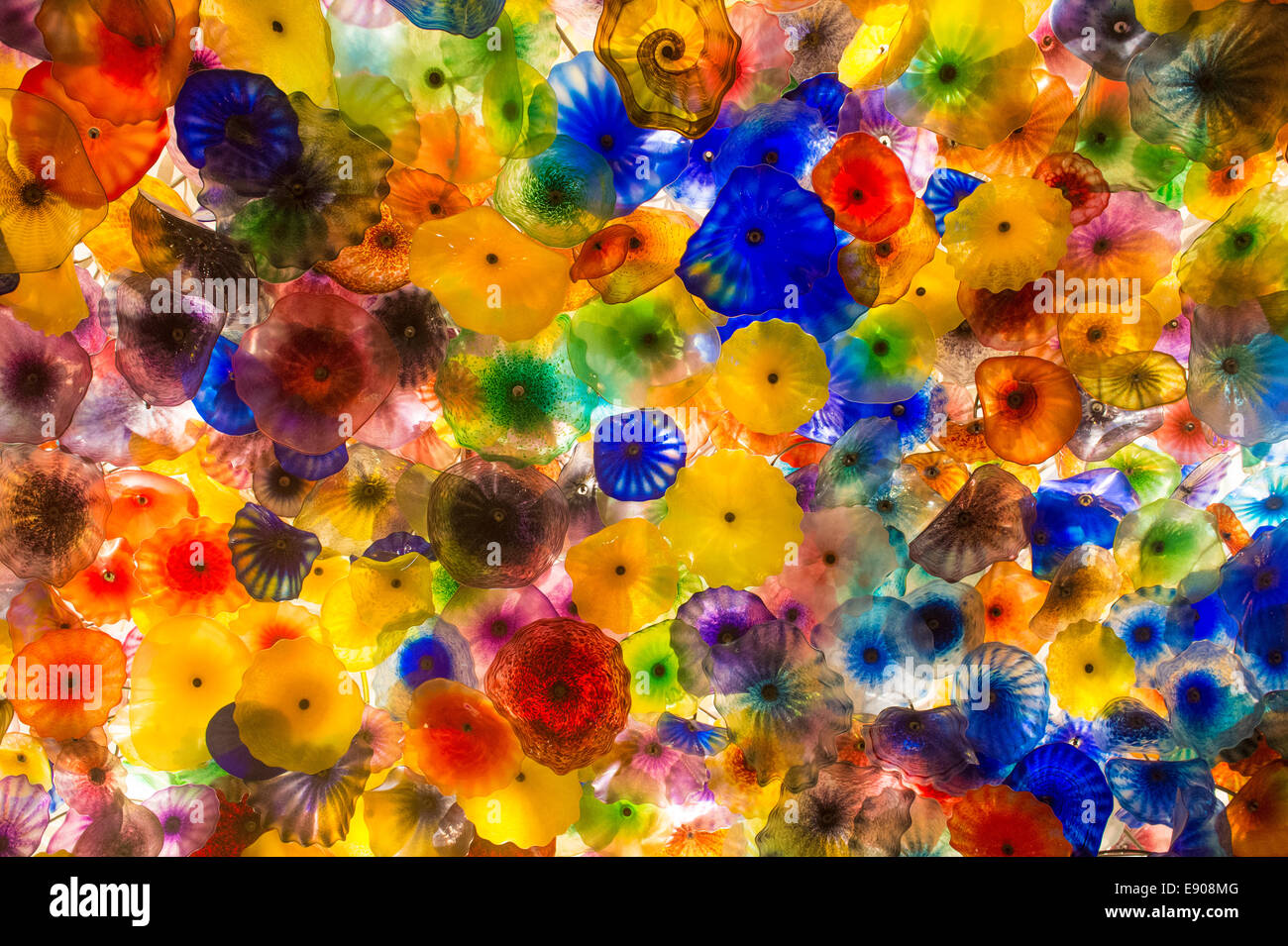The Hand Blown Glass Flower Ceiling at the Bellagio Hotel Stock Photo