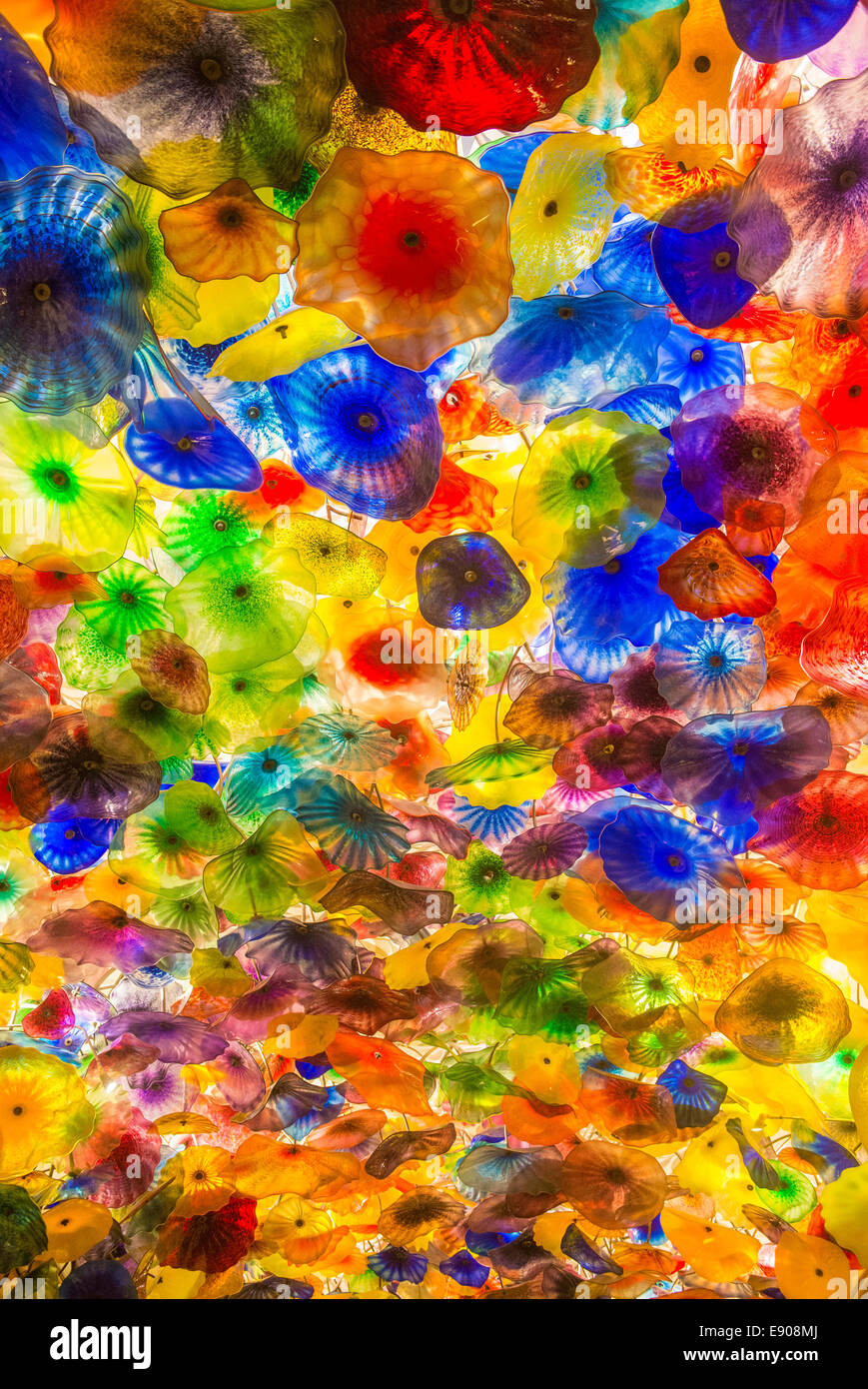 The Hand Blown Glass Flower Ceiling At The Bellagio Hotel Stock