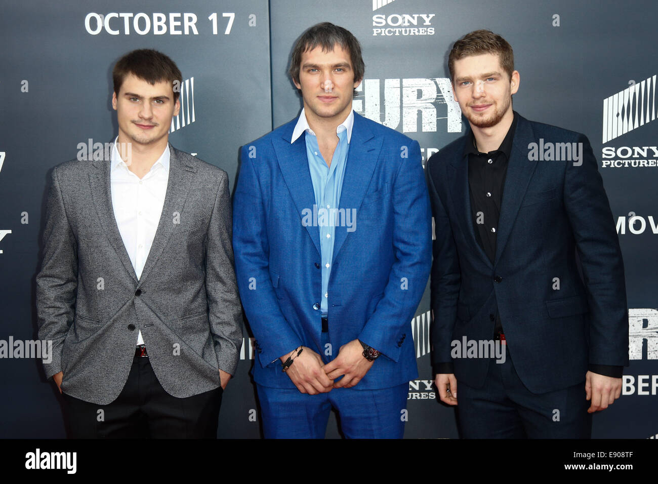 Washington, DC, USA. 15th Oct, 2014. NHL players Dmitry Orlov (L), Alex Ovechkin (C) and Evgeny Kuznetsov of the Washington Capitals attend the world premiere of 'The Fury' at the Newseum on October 15, 2014 in Washington DC. Credit:  Debby Wong/Alamy Live News Stock Photo