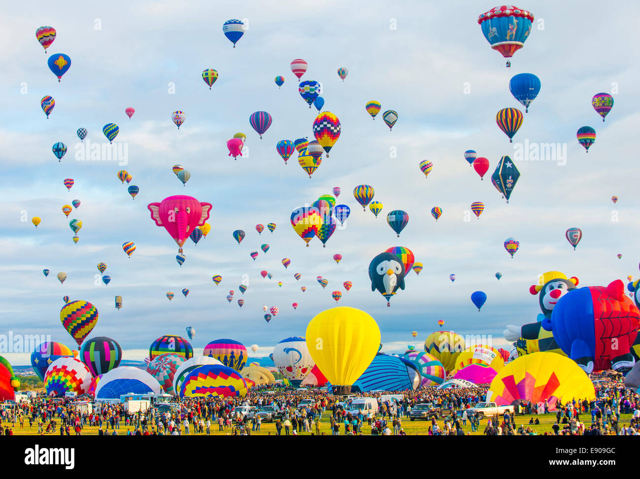 Balloons fly over Albuquerque New Mexico during the Albuquerque balloon fiesta Stock Photo