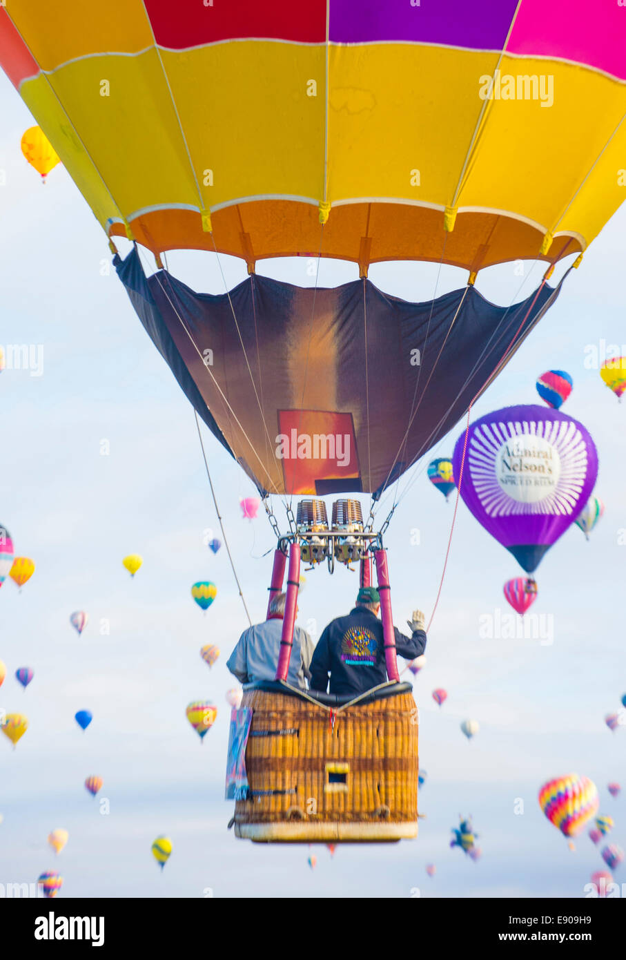 Balloons fly over Albuquerque New Mexico during the Albuquerque balloon fiesta Stock Photo
