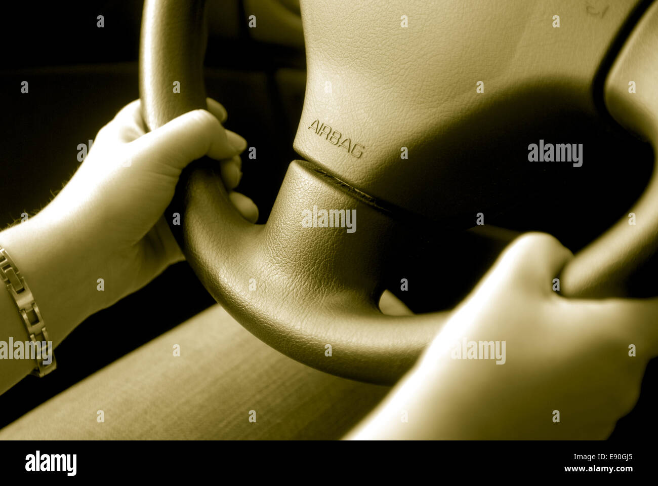 Steering wheel with airbag Stock Photo