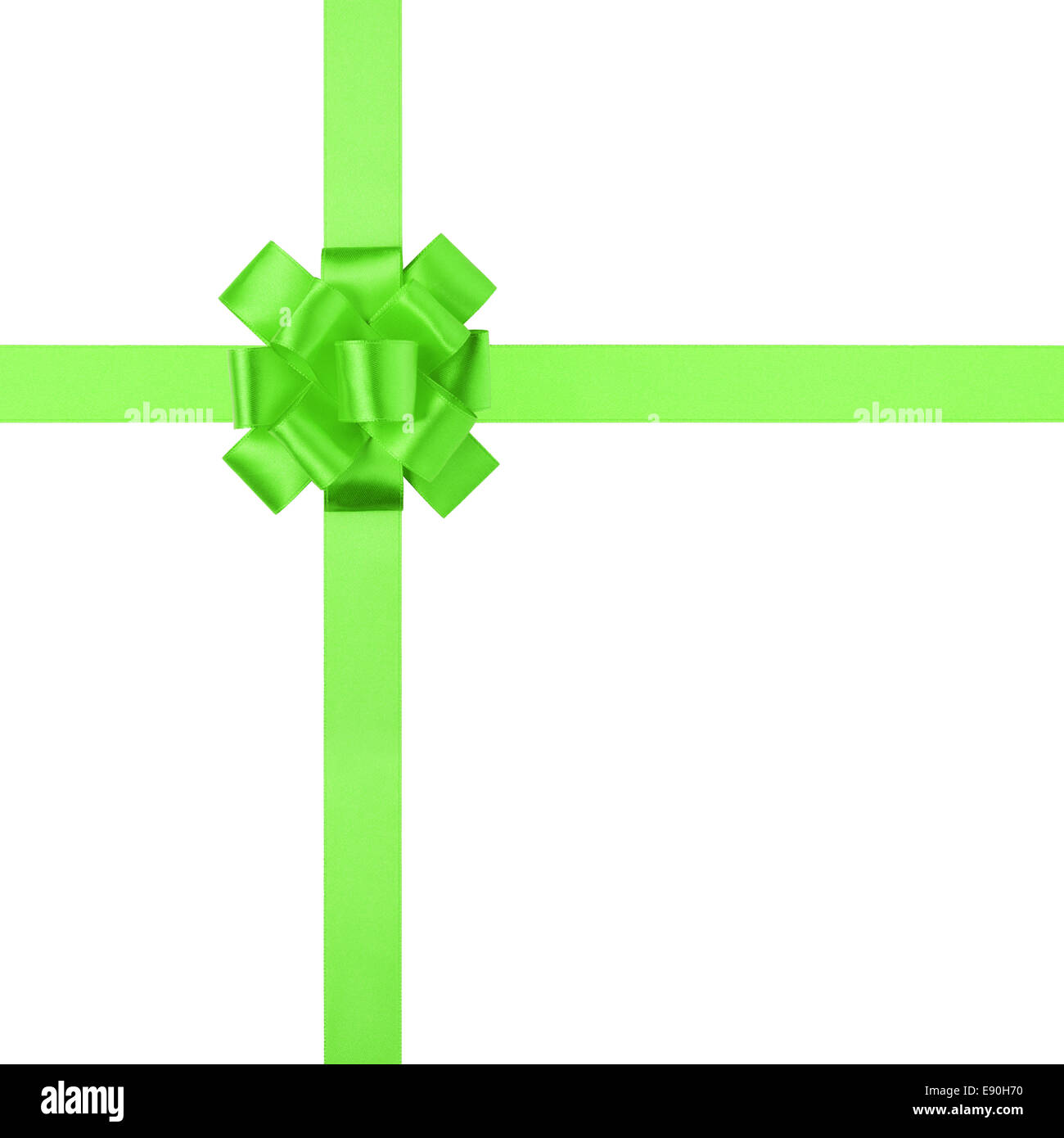 composition for present or gift with green ribbon bow, isolated on white Stock Photo