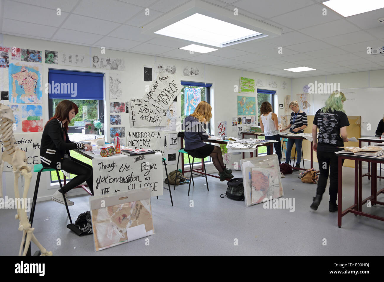 6th Form students work in a new school art studio in Cambridgeshire, UK Stock Photo