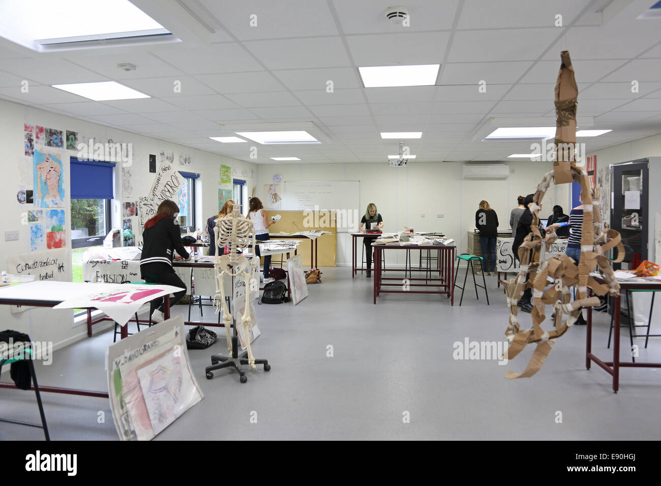 6th Form students work in a new school art studio in Cambridgeshire, UK Stock Photo