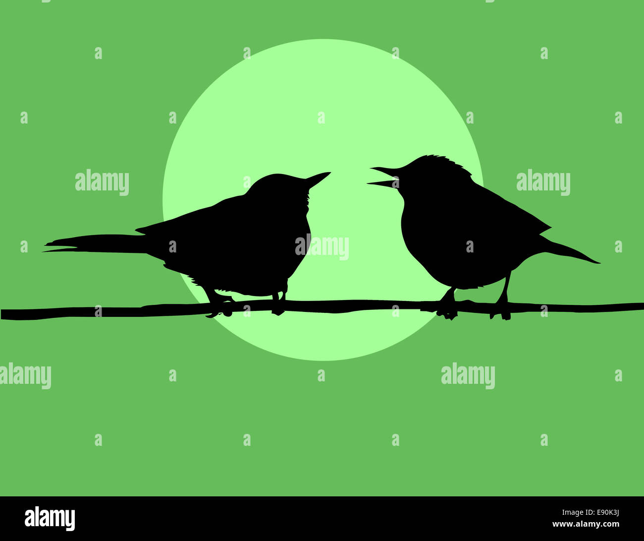 silhouette two birds on background sun Stock Photo