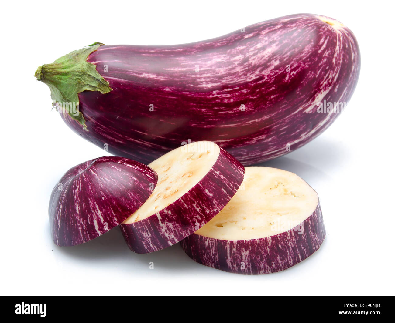 Purple sliced eggplant vegetables isolated Stock Photo