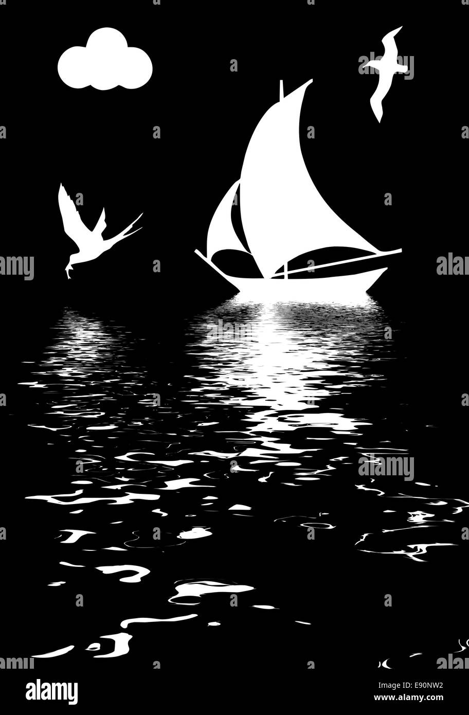 illustration sailboat in ocean Stock Photo