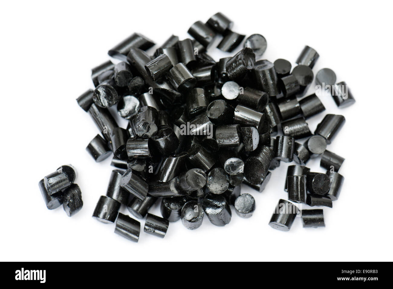 black pieces liquorice candy, on white background Stock Photo