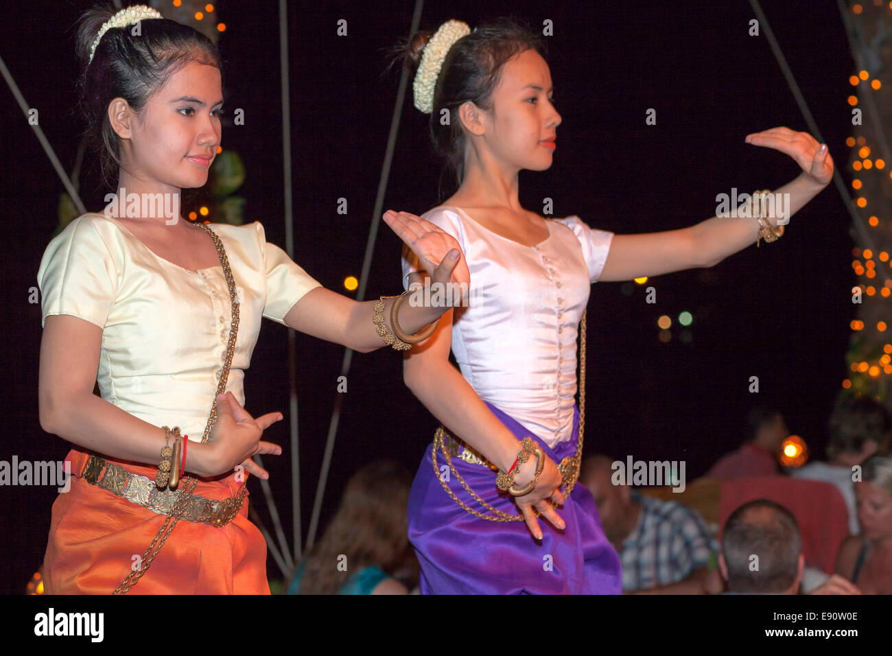 Traditional Cambodian dancers and audience Phnom Penh, Cambodia Stock Photo