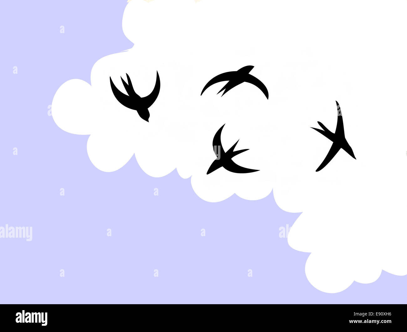 drawing swallow flying to sky Stock Photo
