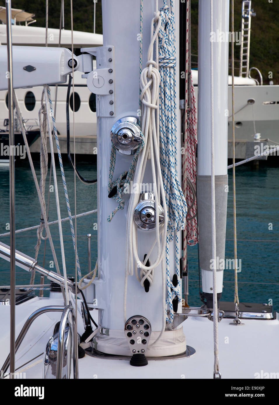 Stainless steel rigging on yacht Stock Photo Alamy