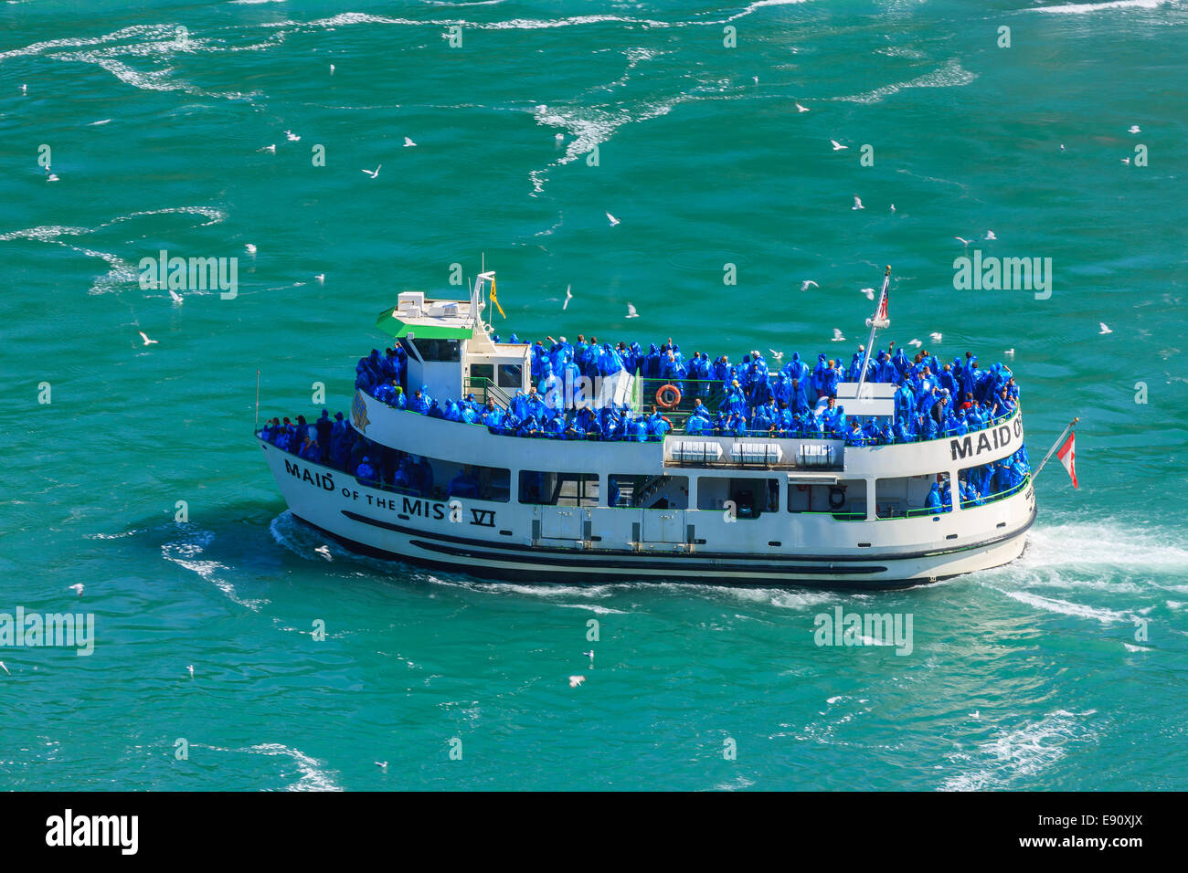 The Maid of the Mist loaded with tourists at the Niagara Falls, Ontario, Canada. Stock Photo