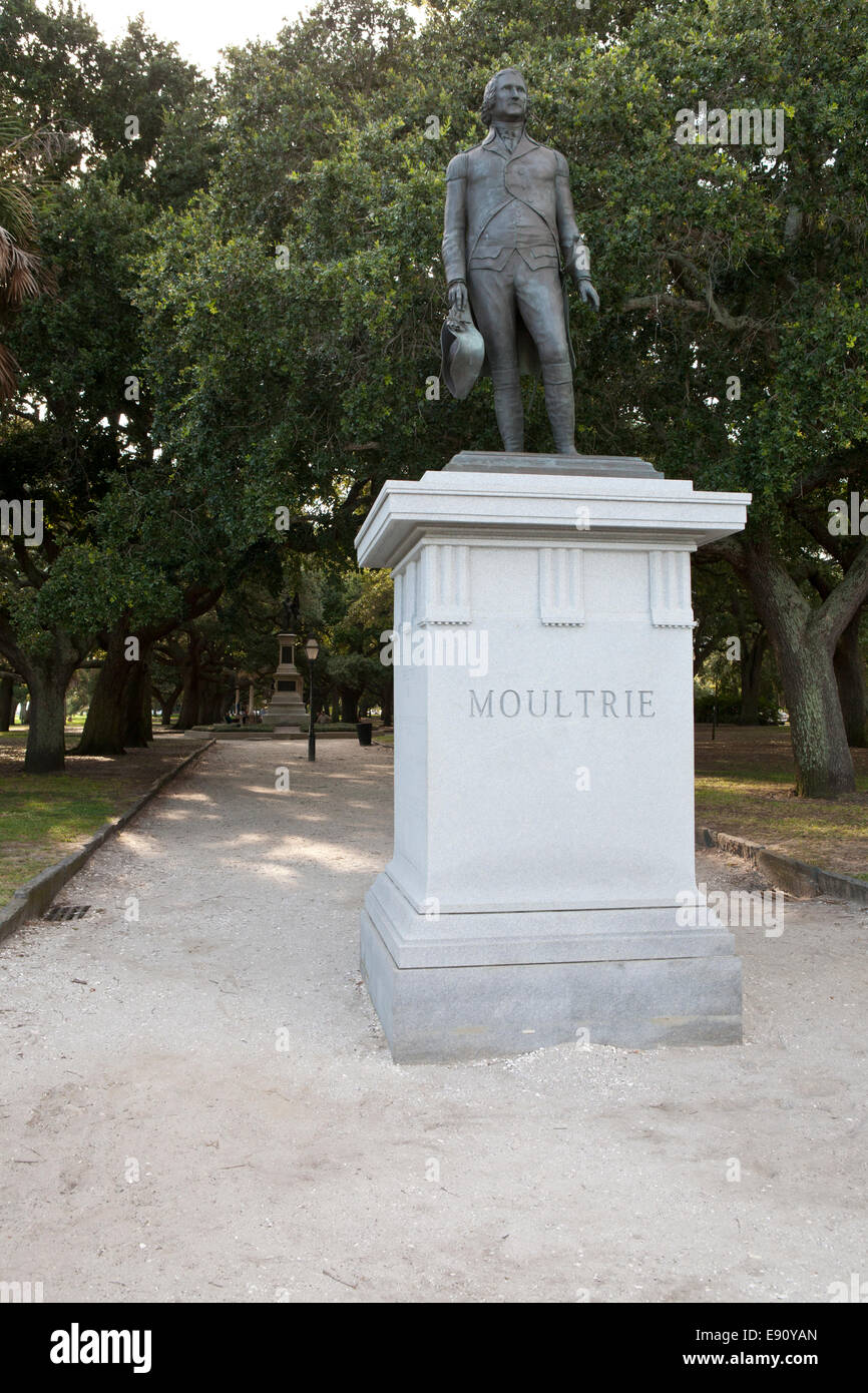 Statue on William Moultrie at White Point Garden in Charleston, South Carolina. Stock Photo