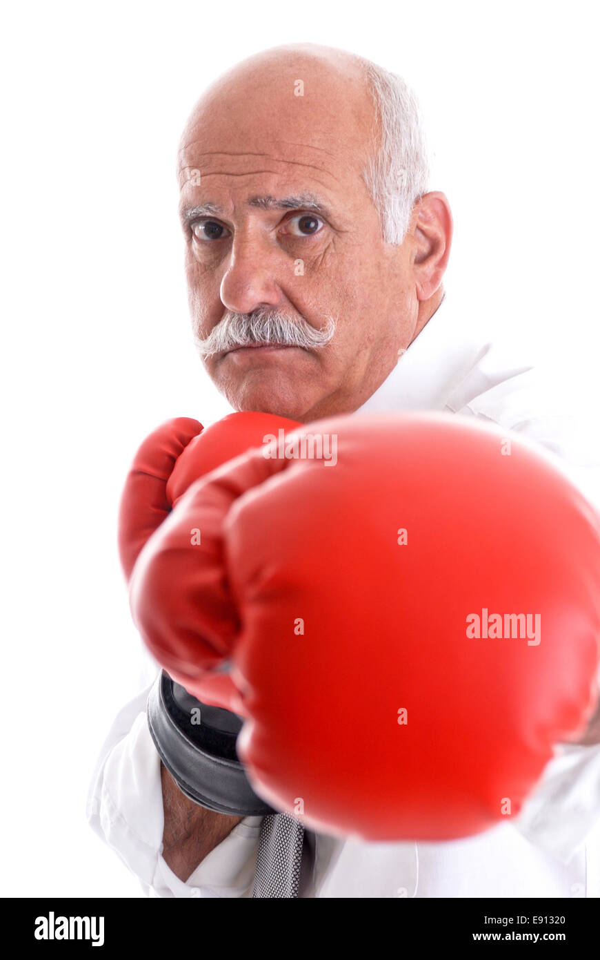 Pensioners with boxing gloves Stock Photo